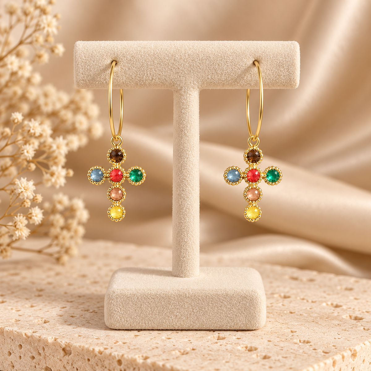 Boucles d’oreilles créoles Croix Éclat