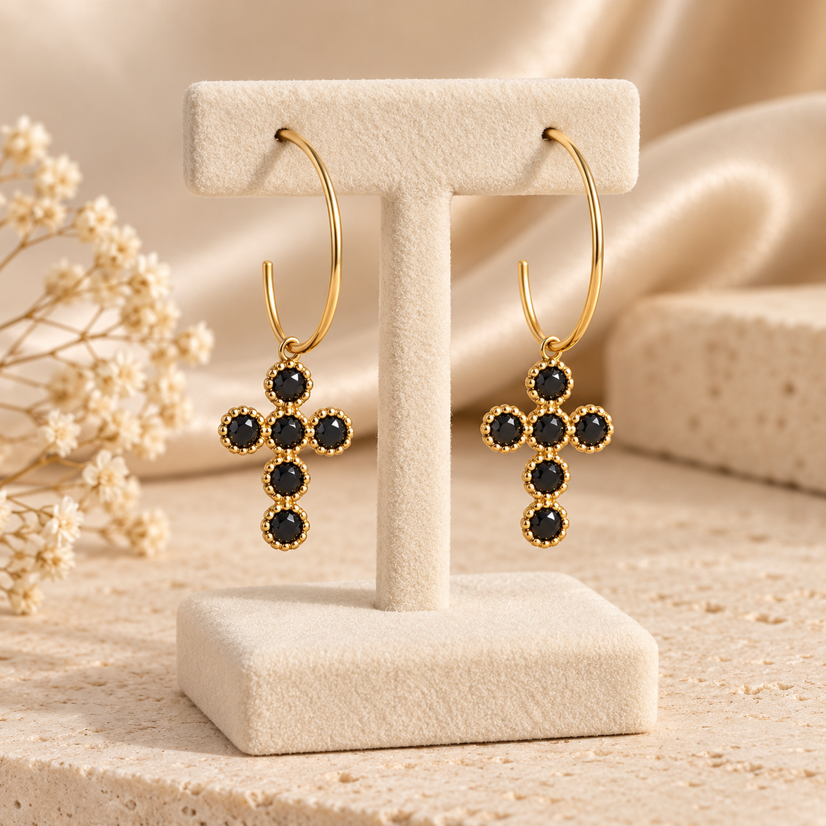 Boucles d’oreilles créoles Croix Éclat