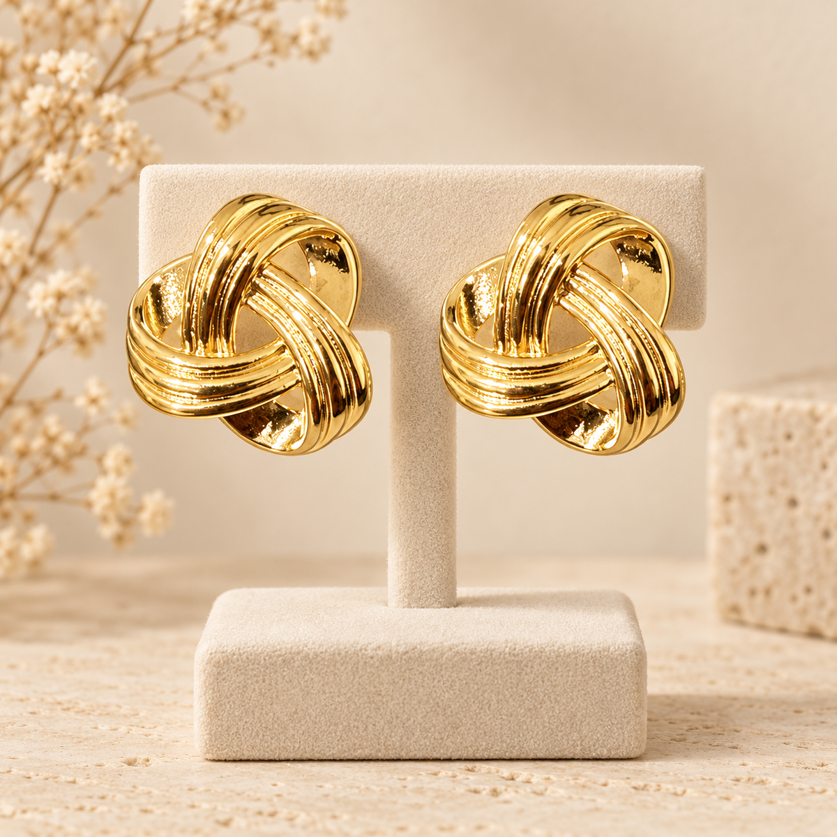 Boucles d’oreilles dorées entrelacées e