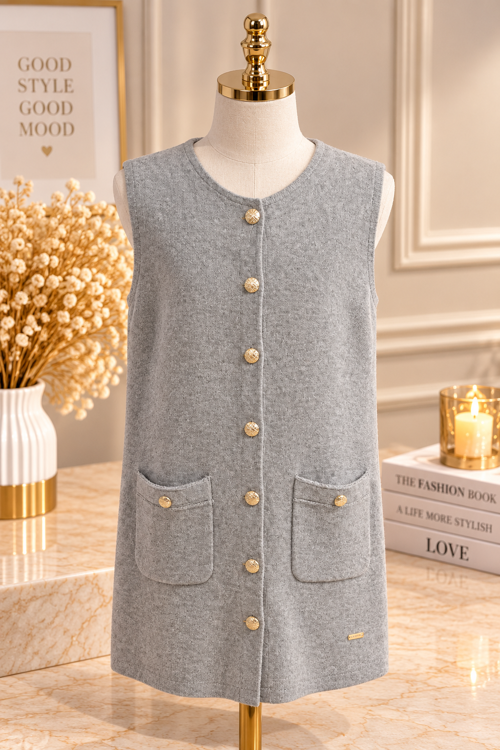 Gilet long sans manches Sofia – Gris | Moda Anna