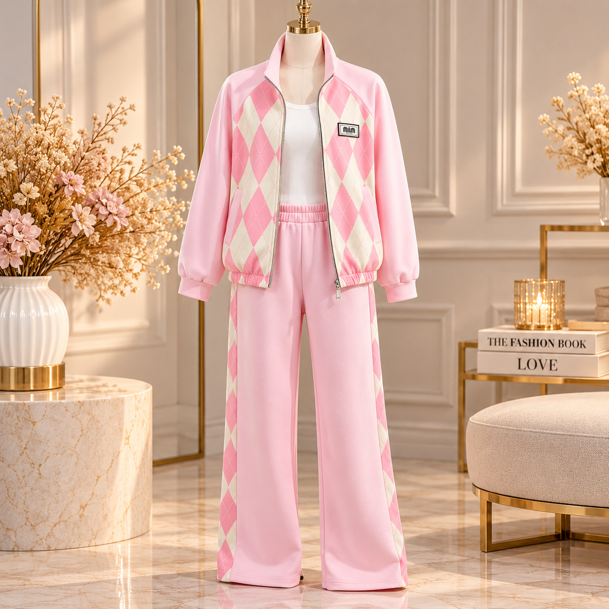 Ensemble jogging Lina – Rose à losanges