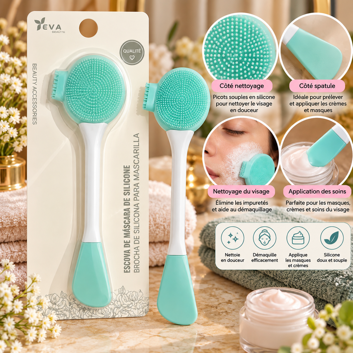 Brosse Visage en Silicone – Nettoyage, Massage & Démaquillage ✨