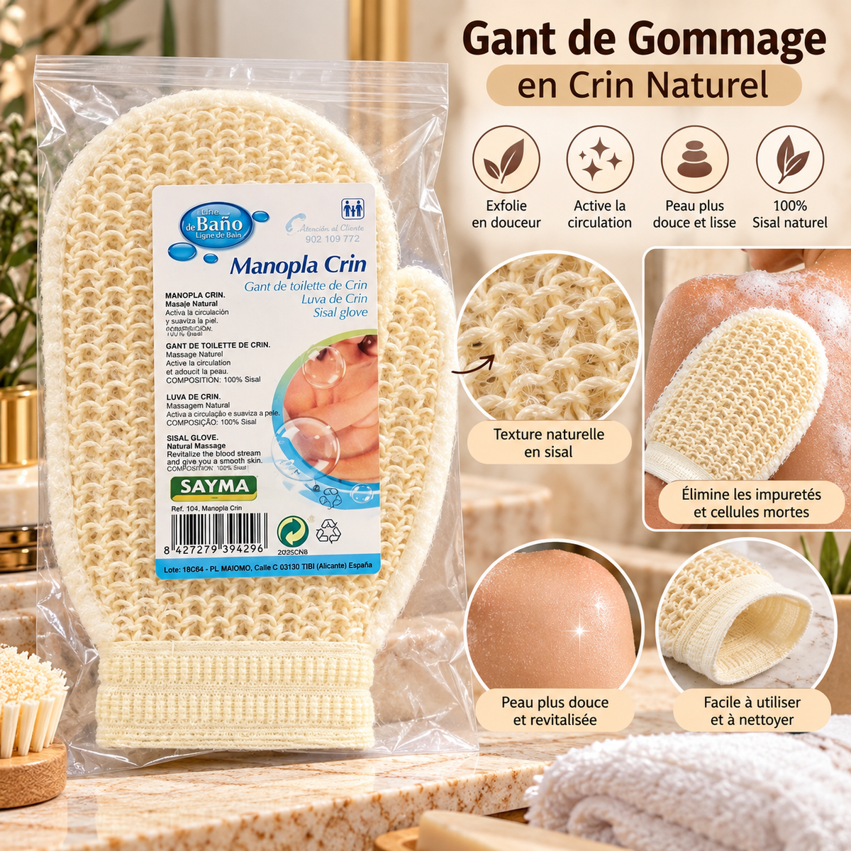 Gant de Gommage en Sisal Naturel – Exfoliant Corps