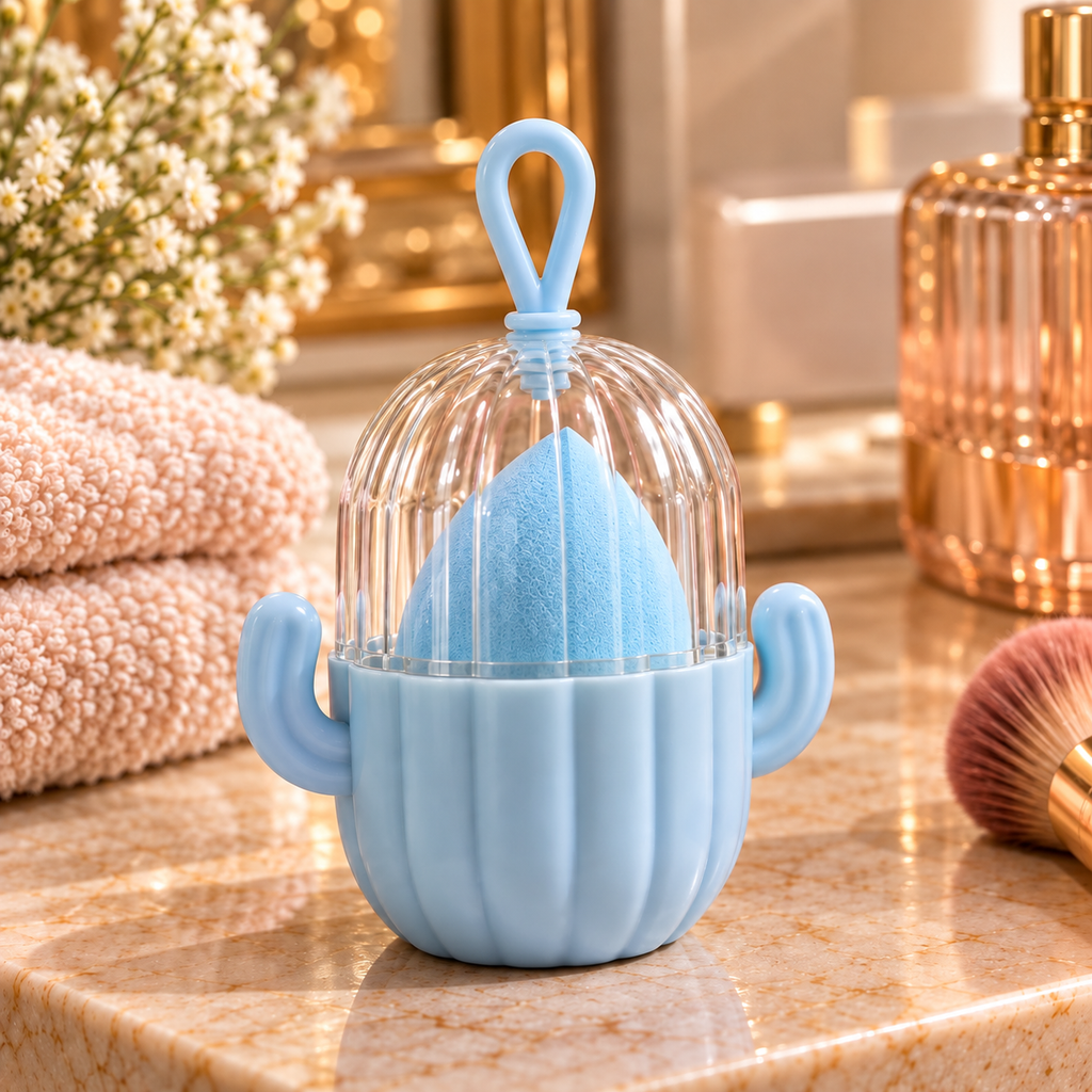 Éponge de maquillage avec boîte de rangement Cactus