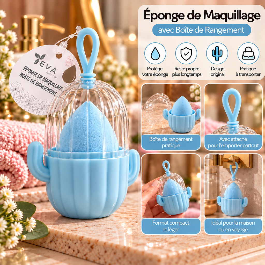 Éponge de maquillage avec boîte de rangement Cactus