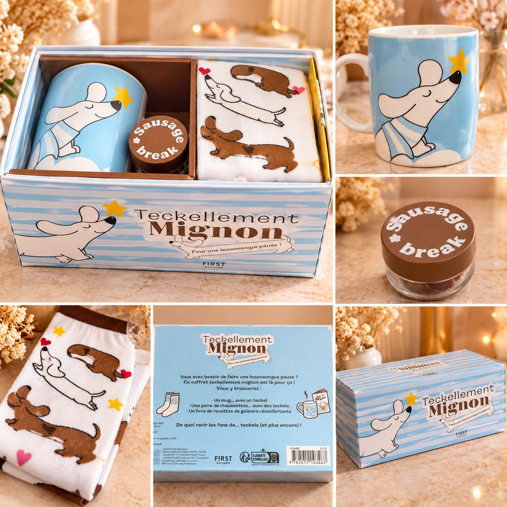 Coffret cadeau “Teckellement Mignon” – Mug, chaussettes & livre de recettes