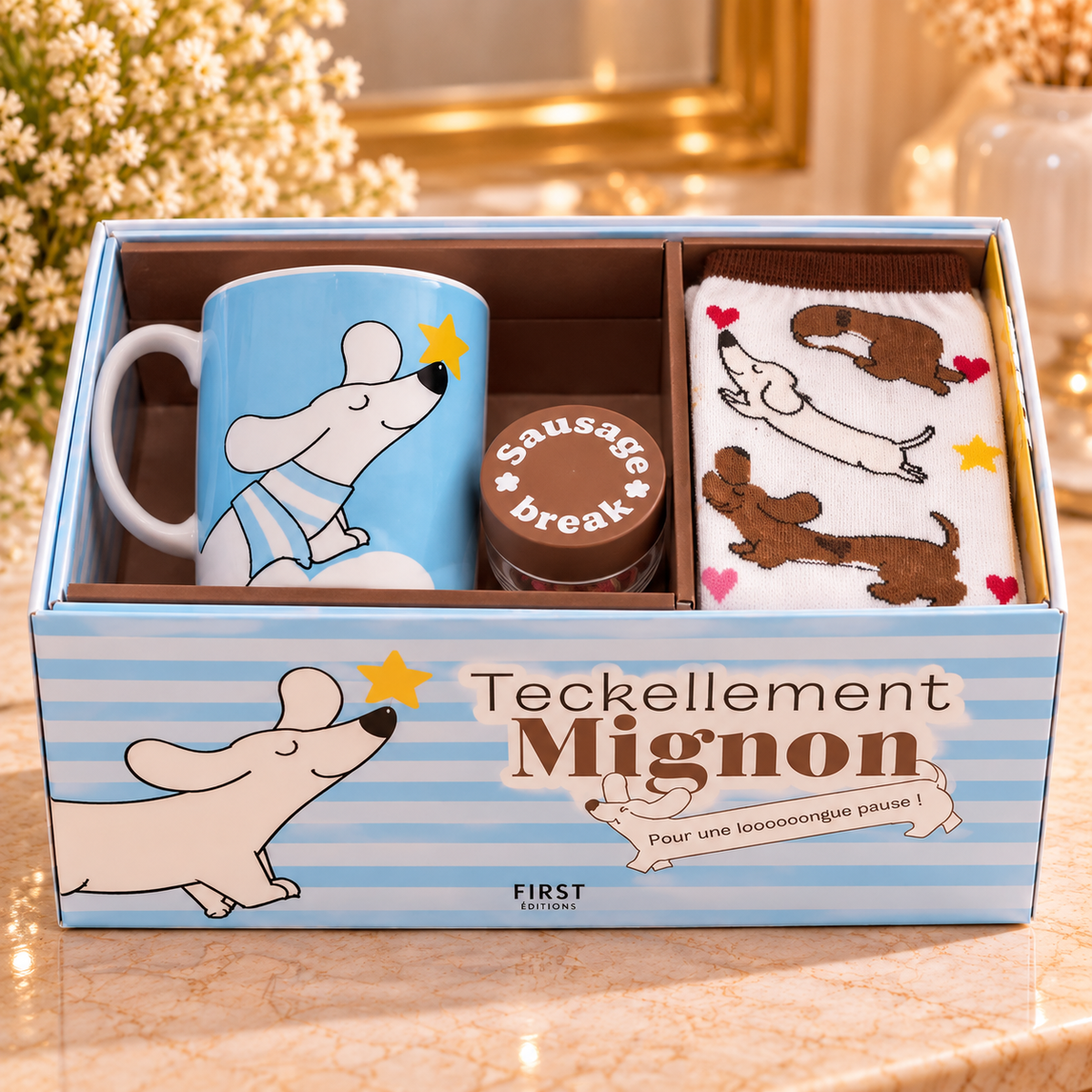 Coffret cadeau “Teckellement Mignon” – Mug, chaussettes & livre de recettes