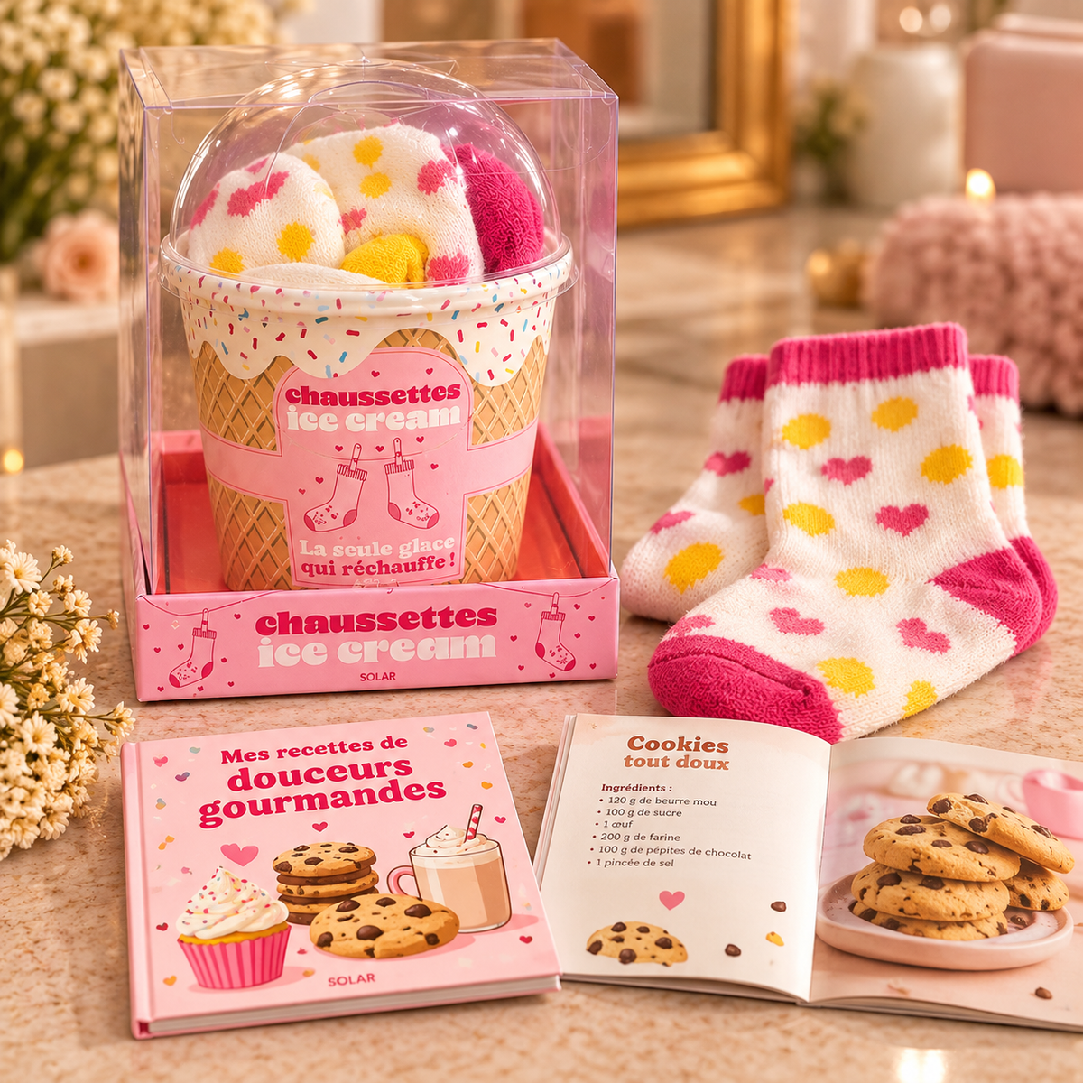 Coffret Chaussettes Ice Cream – Taille Unique & Livre de Recettes 🍦🧦💗