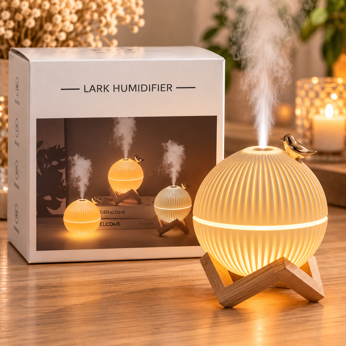 Humidificateur Lark Lumineux avec Support en Bois
