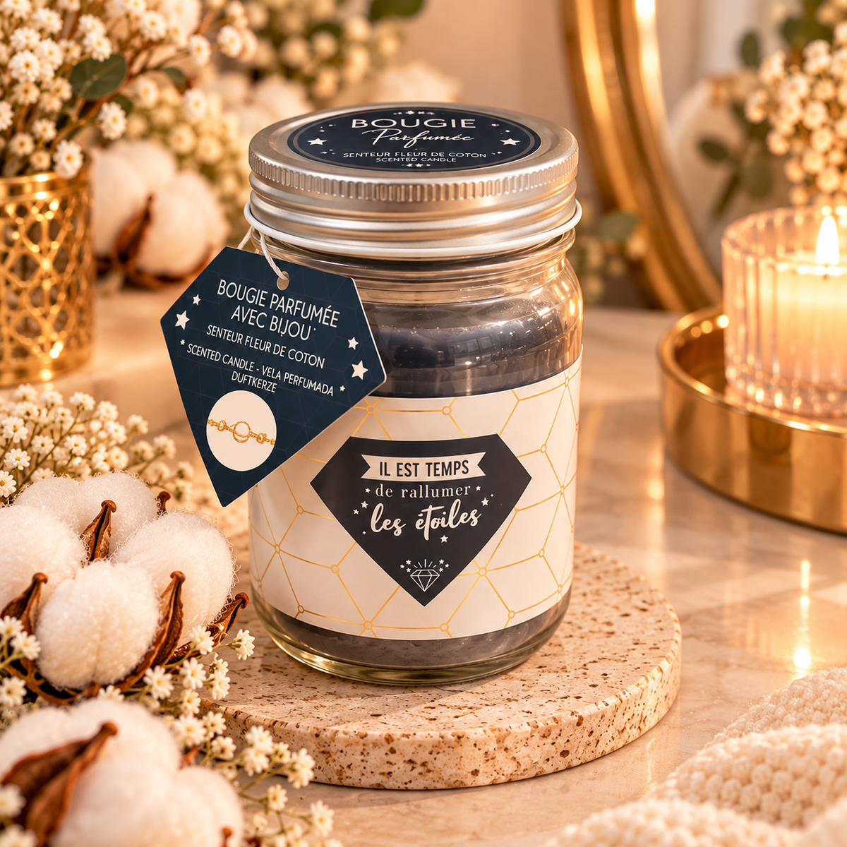 Bougie Parfumée avec Bijou – Fleur de Coton