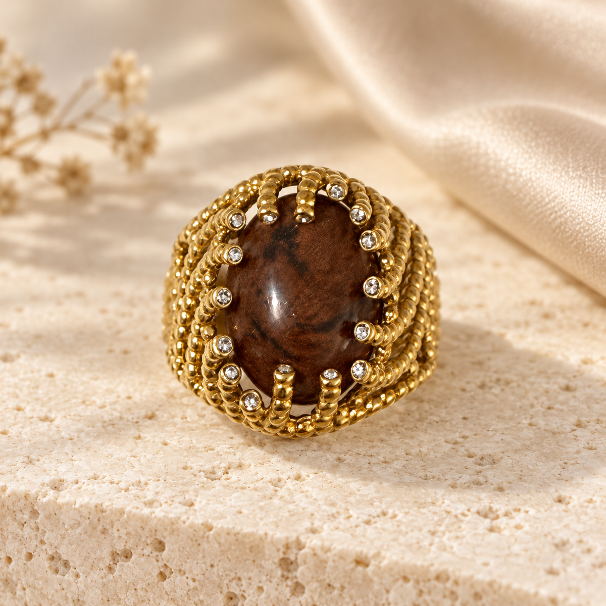 Bague pierre marron
