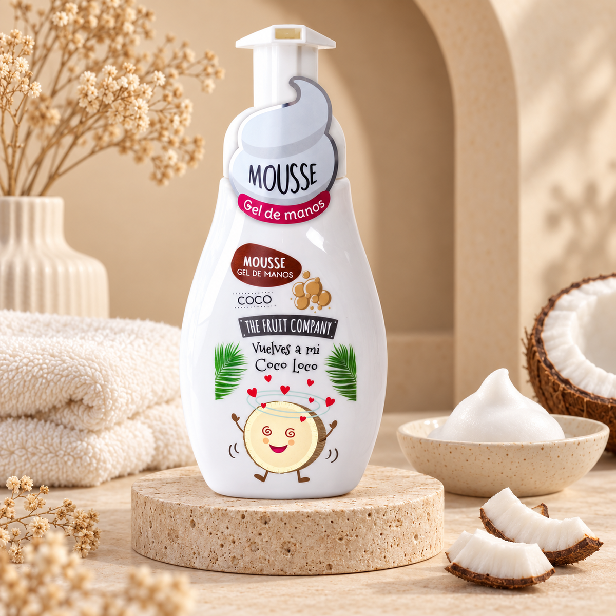 Gel mousse pour les mains coco avec mousse et noix de coco
