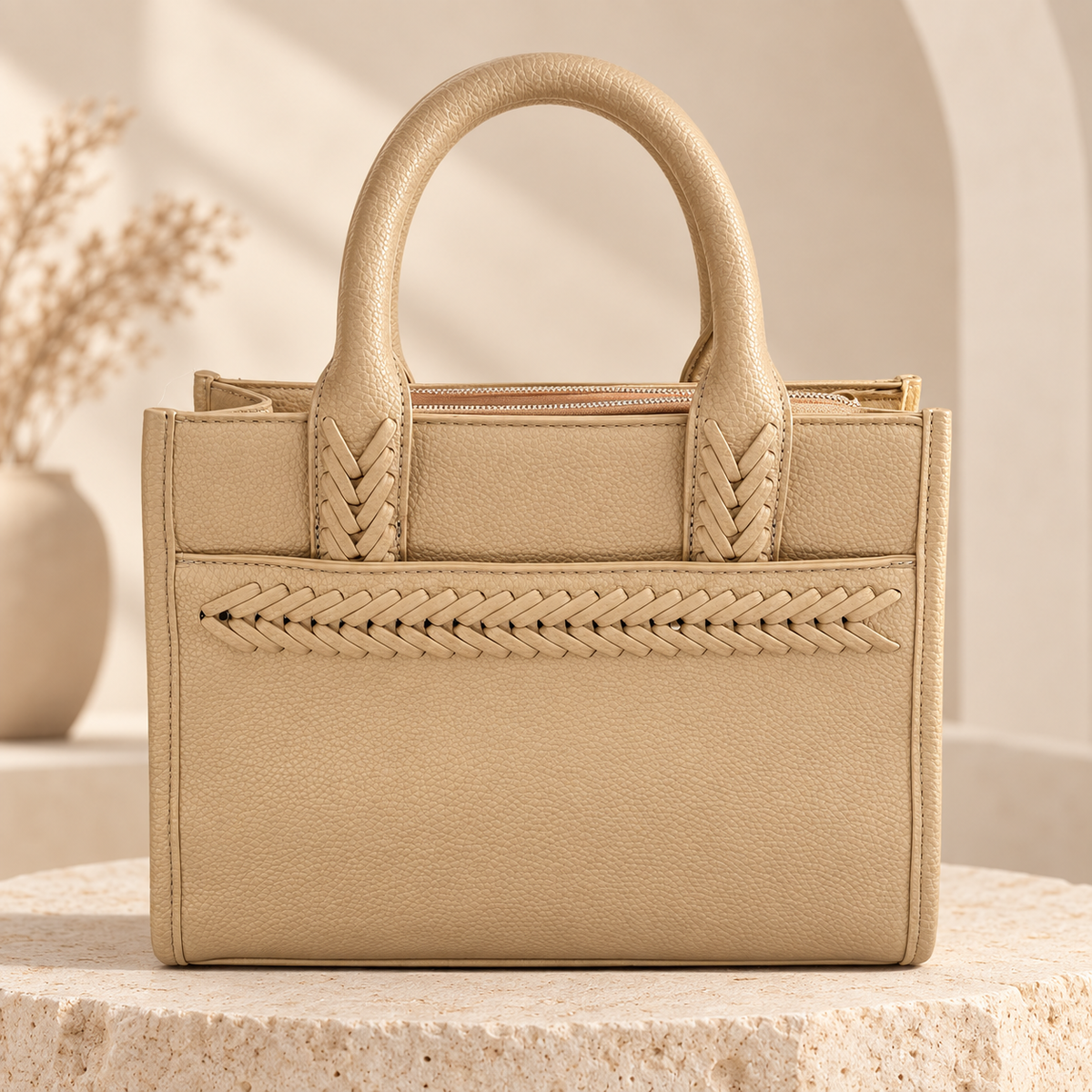 Sac tressé beige