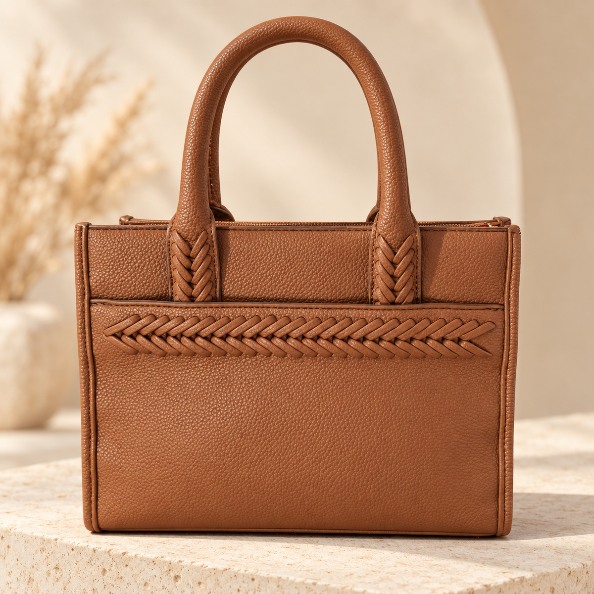 Sac tressé camel